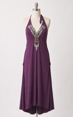 Purple Beaded Embellished Jersey Dress Halter Minimi